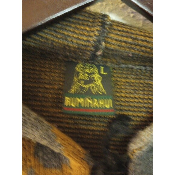 Vintage Ruminahui Jacket Horse Horseshoe Wool Hoodie Cardigan Aztec L Zipper Fix - Picture 3 of 10